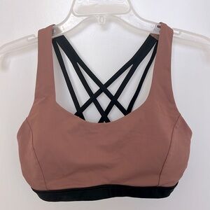 Lululemon Sports Bra Taupe Strappy Free To Be Serene Brown Black